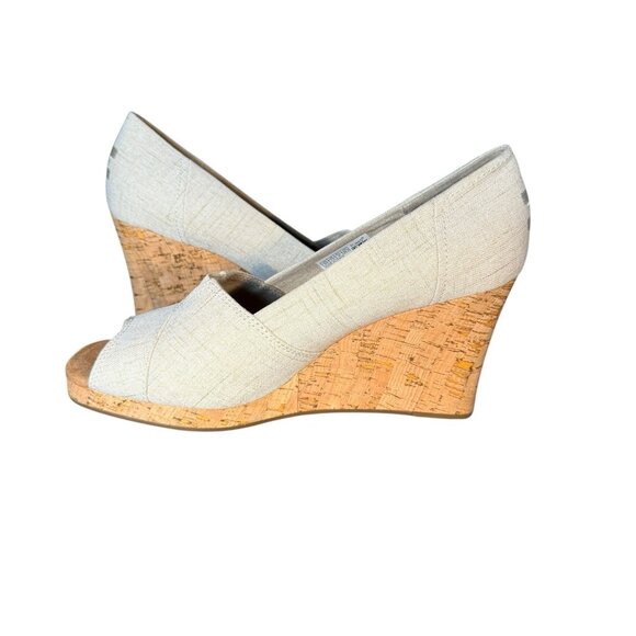TOMS Classic Wedge Women's Sandal Size 9.5 Beige Natural Classic Jacquard - Picture 2 of 5